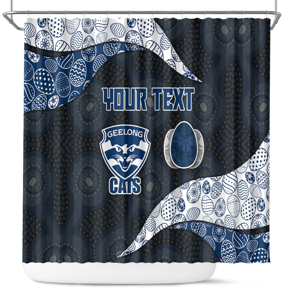 Personalized Geelong Cats Football Shower Curtain Easter Egg Pattern Blue Monochrome Tribal Dot Style