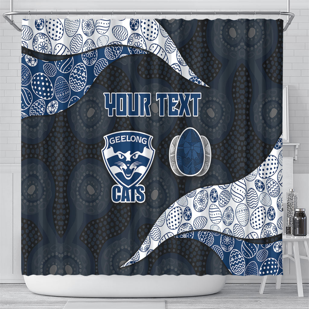 Personalized Geelong Cats Football Shower Curtain Easter Egg Pattern Blue Monochrome Tribal Dot Style