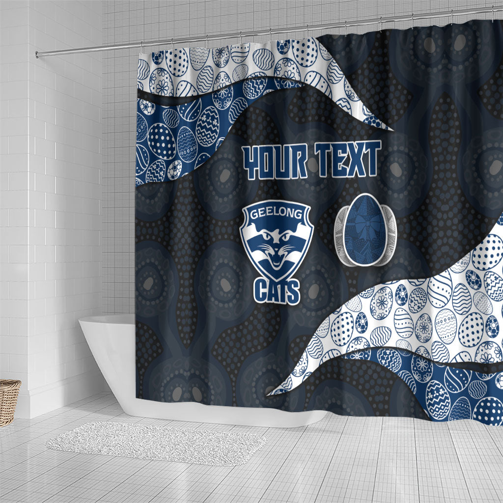Personalized Geelong Cats Football Shower Curtain Easter Egg Pattern Blue Monochrome Tribal Dot Style