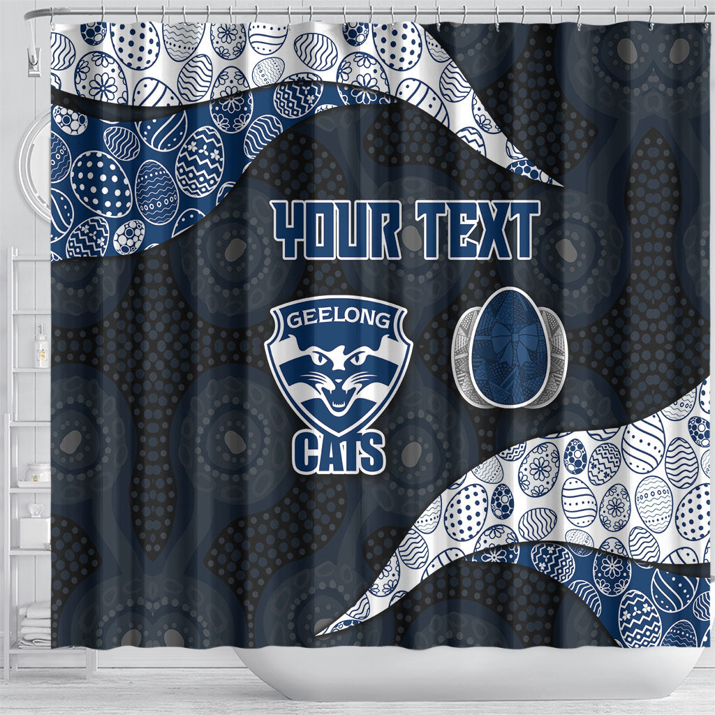 Personalized Geelong Cats Football Shower Curtain Easter Egg Pattern Blue Monochrome Tribal Dot Style