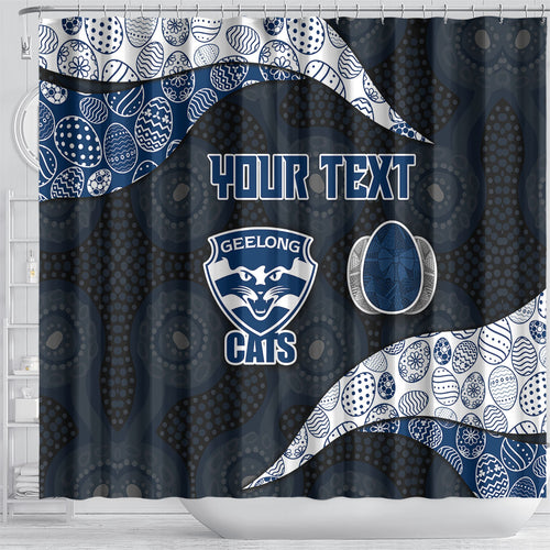 Personalized Geelong Cats Football Shower Curtain Easter Egg Pattern Blue Monochrome Tribal Dot Style