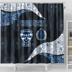 Personalized Geelong Cats Football Shower Curtain Easter Egg Pattern Blue Monochrome Tribal Dot Style