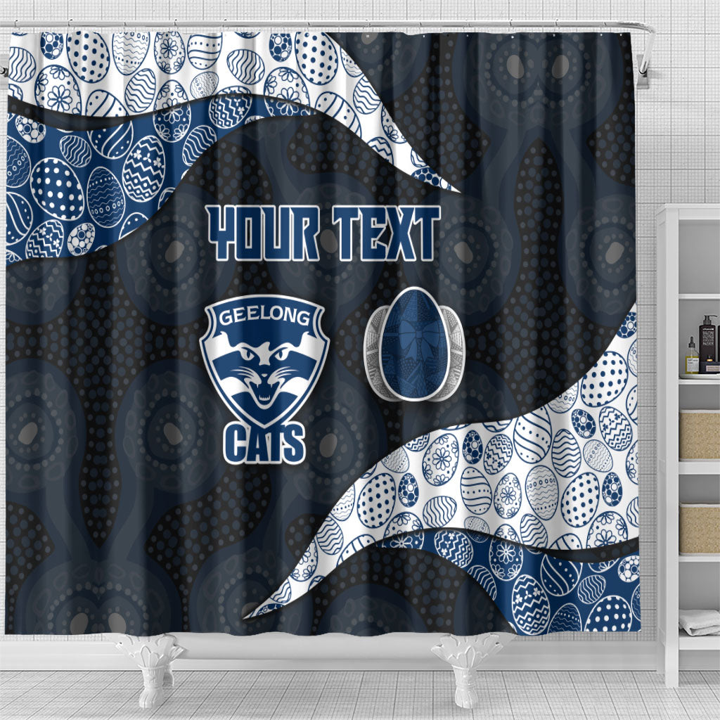 Personalized Geelong Cats Football Shower Curtain Easter Egg Pattern Blue Monochrome Tribal Dot Style