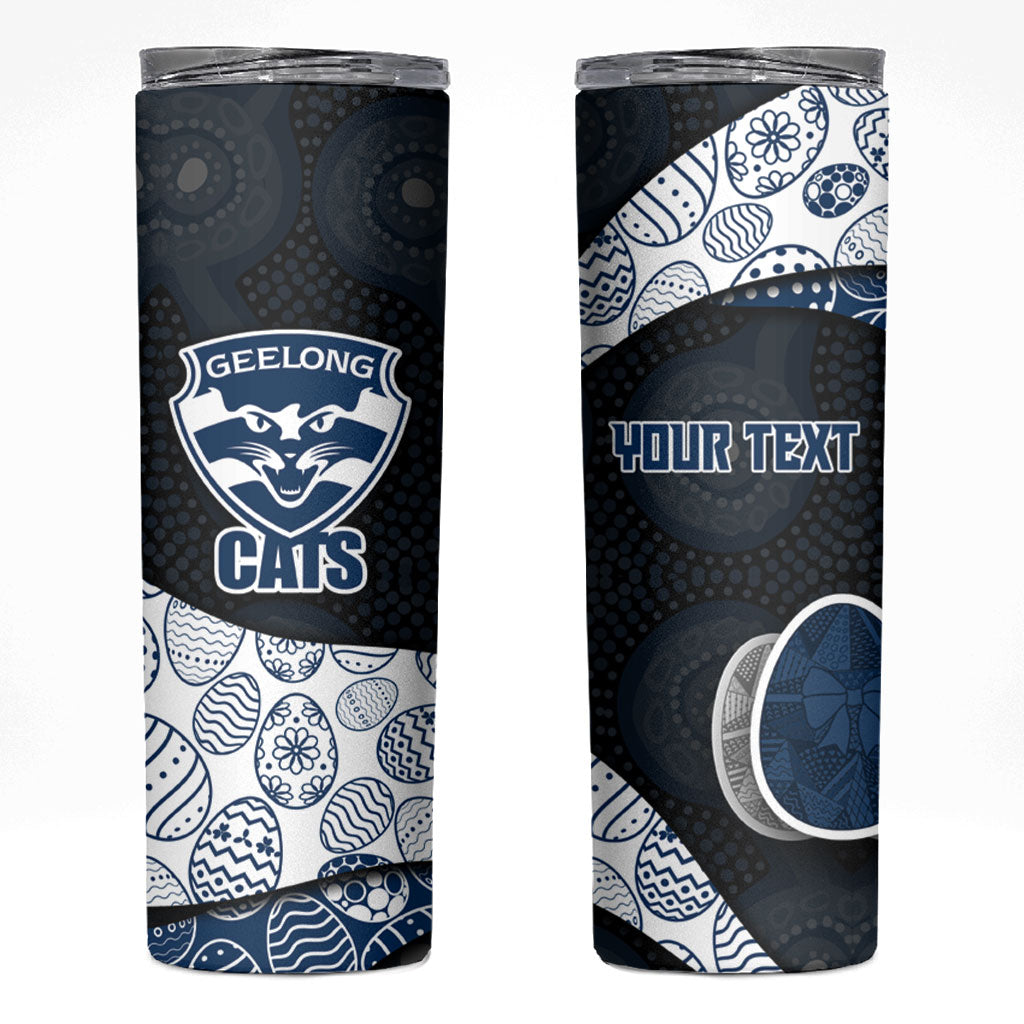 Personalized Geelong Cats Football Skinny Tumbler Easter Egg Pattern Blue Monochrome Tribal Dot Style