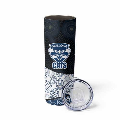 Personalized Geelong Cats Football Skinny Tumbler Easter Egg Pattern Blue Monochrome Tribal Dot Style