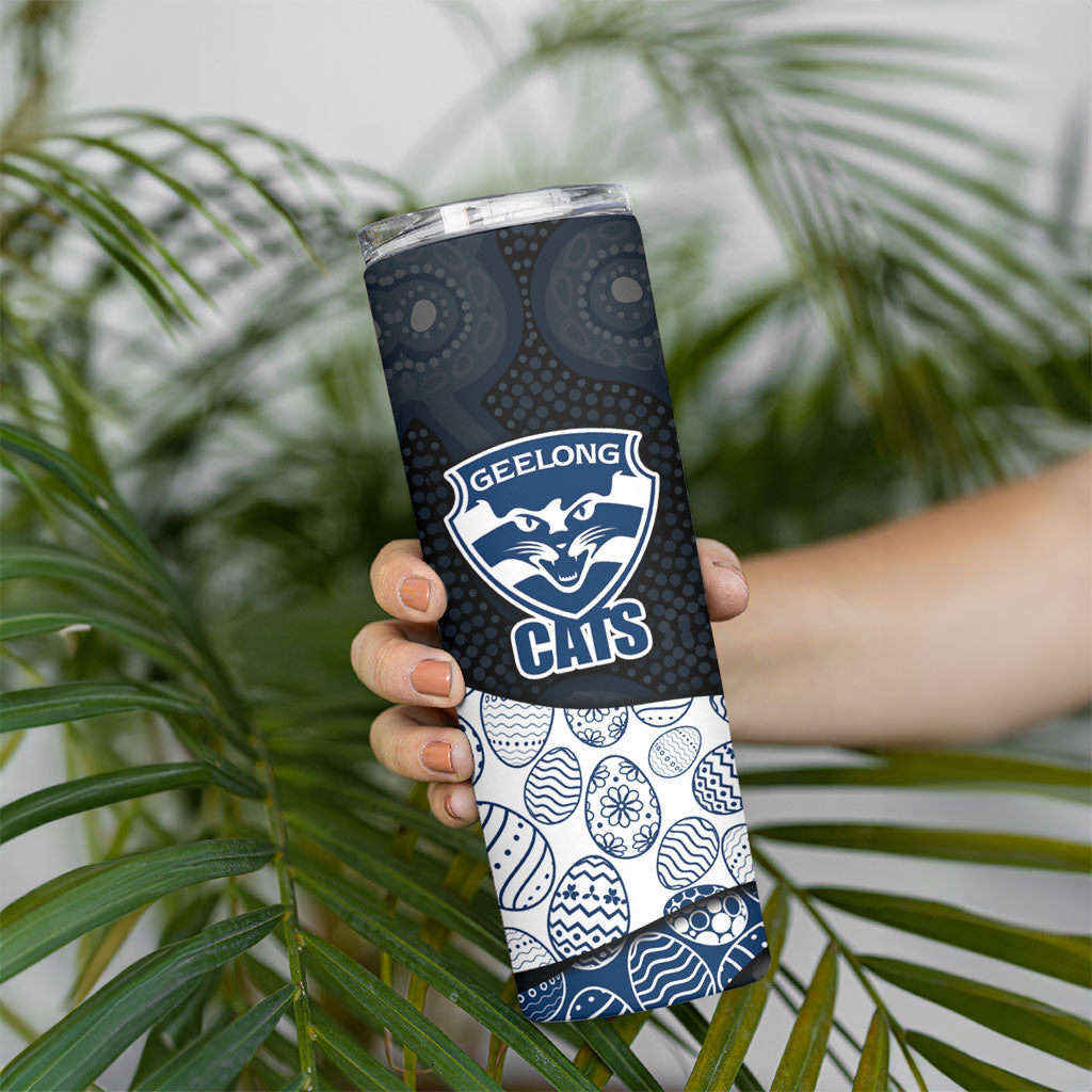 Personalized Geelong Cats Football Skinny Tumbler Easter Egg Pattern Blue Monochrome Tribal Dot Style