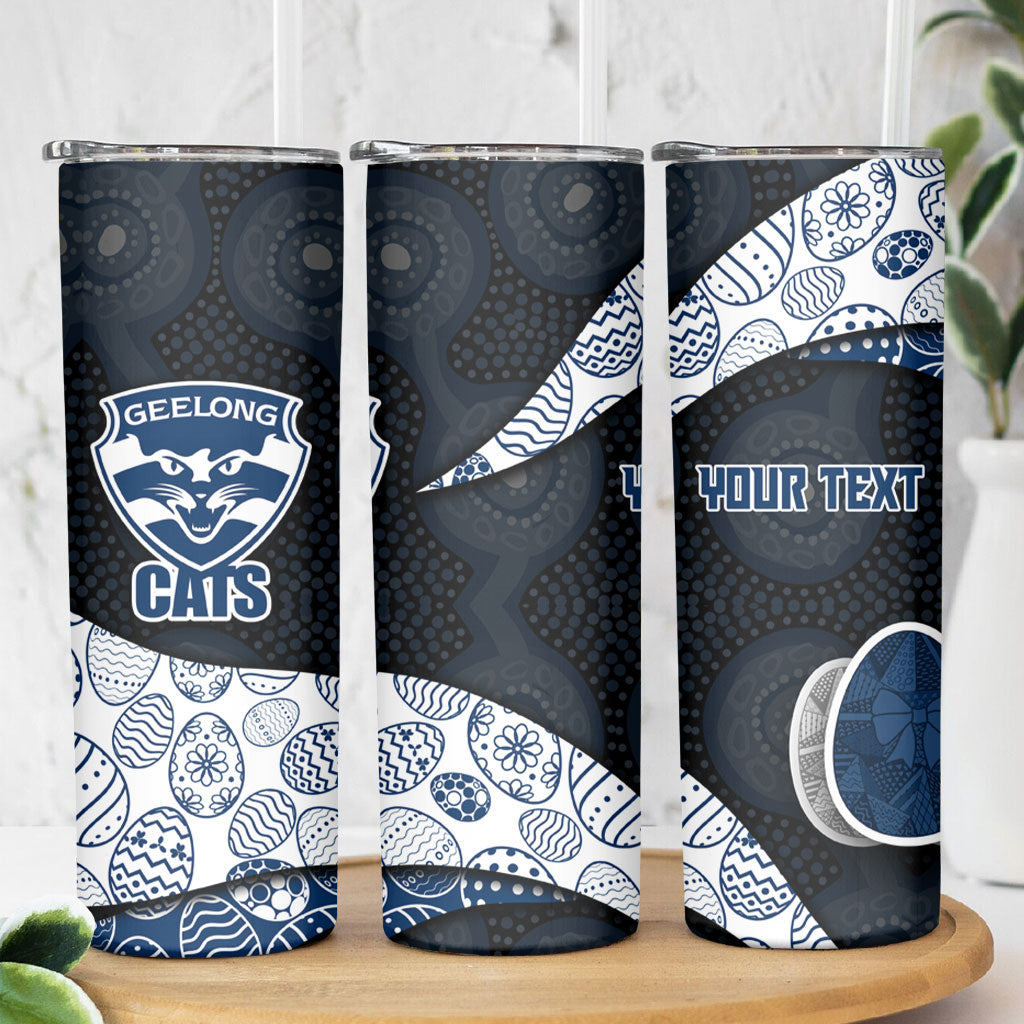 Personalized Geelong Cats Football Skinny Tumbler Easter Egg Pattern Blue Monochrome Tribal Dot Style