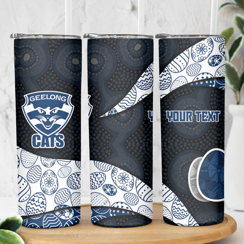 Personalized Geelong Cats Football Skinny Tumbler Easter Egg Pattern Blue Monochrome Tribal Dot Style
