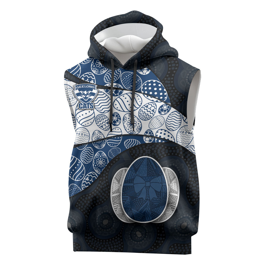 Personalized Geelong Cats Football Sleeveless Hoodie Easter Egg Pattern Blue Monochrome Tribal Dot Style