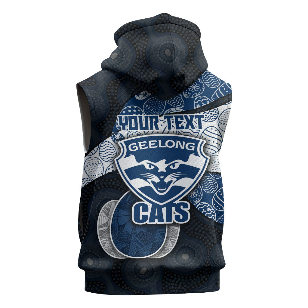 Personalized Geelong Cats Football Sleeveless Hoodie Easter Egg Pattern Blue Monochrome Tribal Dot Style