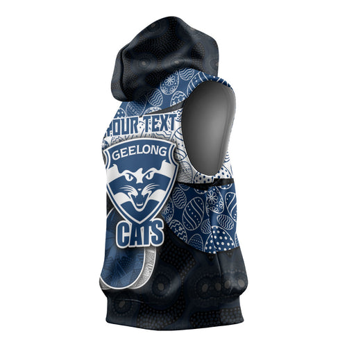 Personalized Geelong Cats Football Sleeveless Hoodie Easter Egg Pattern Blue Monochrome Tribal Dot Style