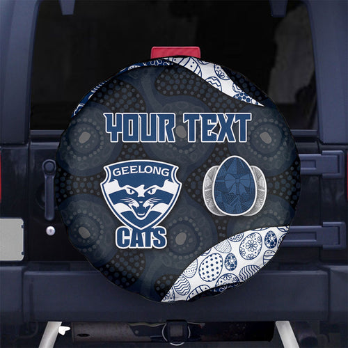 Personalized Geelong Cats Football Spare Tire Cover Easter Egg Pattern Blue Monochrome Tribal Dot Style