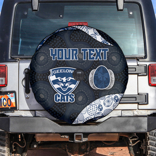 Personalized Geelong Cats Football Spare Tire Cover Easter Egg Pattern Blue Monochrome Tribal Dot Style