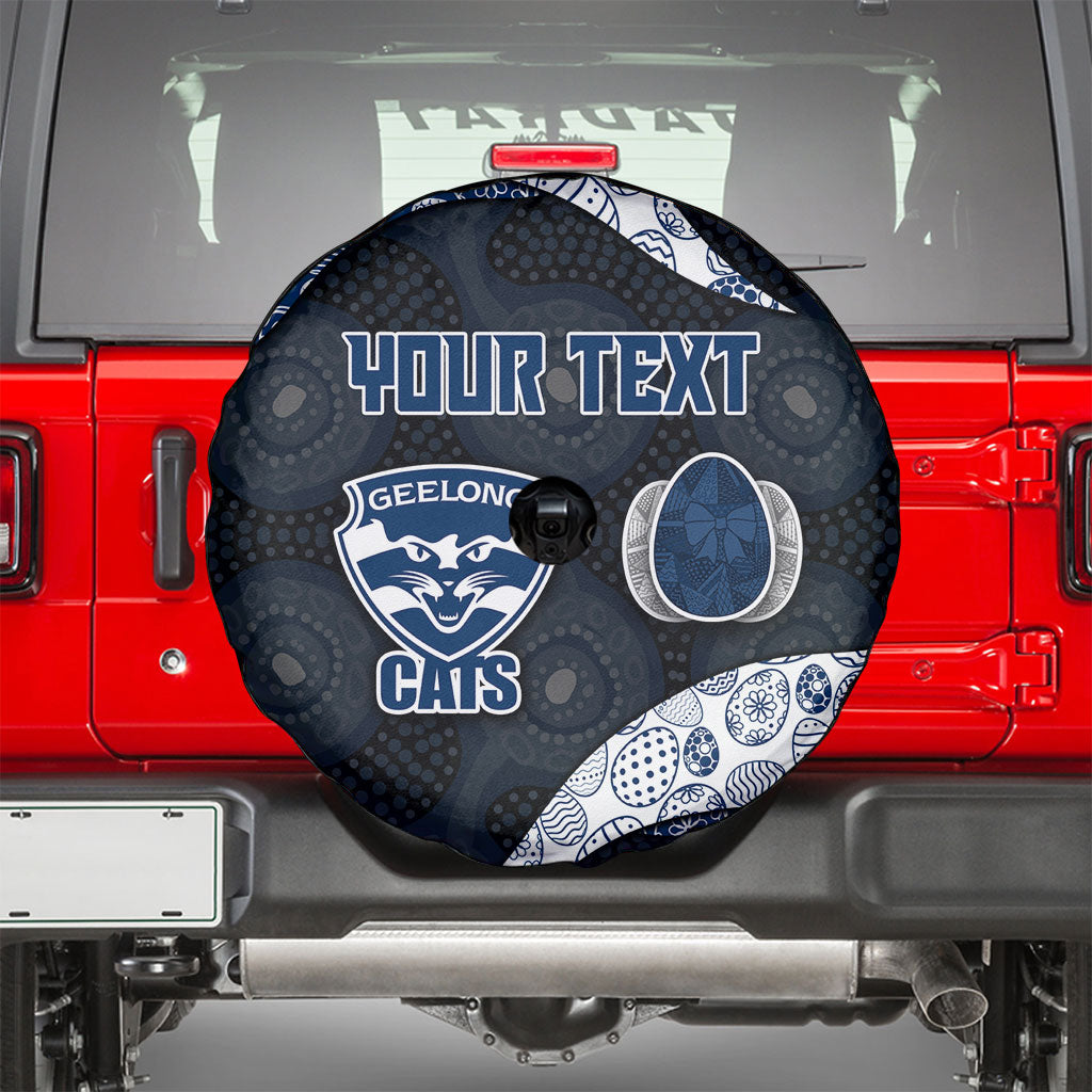 Personalized Geelong Cats Football Spare Tire Cover Easter Egg Pattern Blue Monochrome Tribal Dot Style