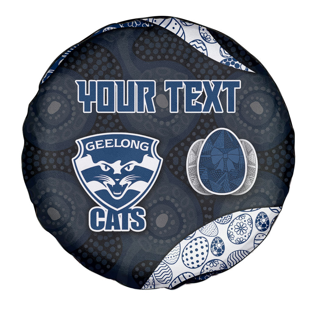 Personalized Geelong Cats Football Spare Tire Cover Easter Egg Pattern Blue Monochrome Tribal Dot Style