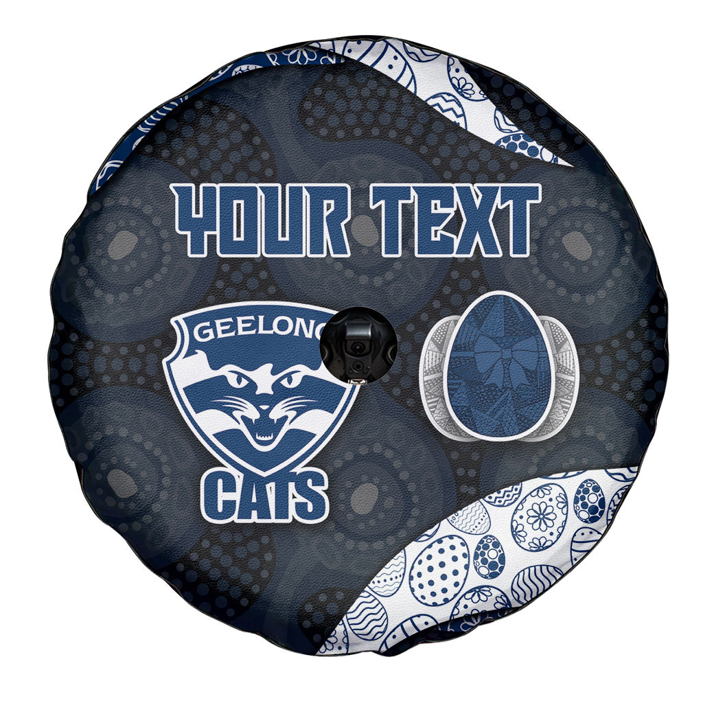 Personalized Geelong Cats Football Spare Tire Cover Easter Egg Pattern Blue Monochrome Tribal Dot Style