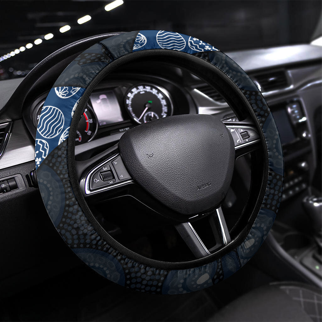 Geelong Cats Football Steering Wheel Cover Easter Egg Pattern Blue Monochrome Tribal Dot Style