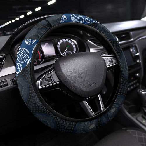 Geelong Cats Football Steering Wheel Cover Easter Egg Pattern Blue Monochrome Tribal Dot Style
