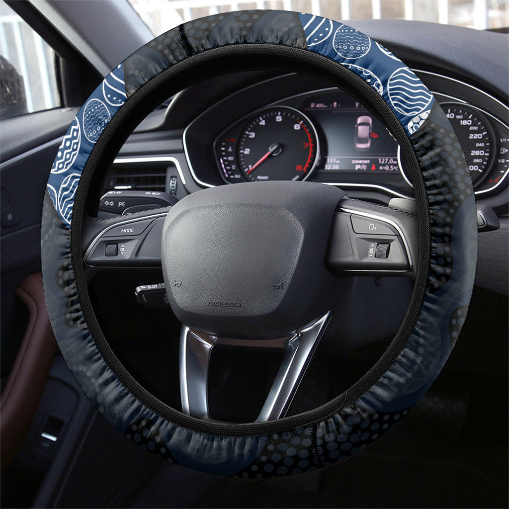 Geelong Cats Football Steering Wheel Cover Easter Egg Pattern Blue Monochrome Tribal Dot Style