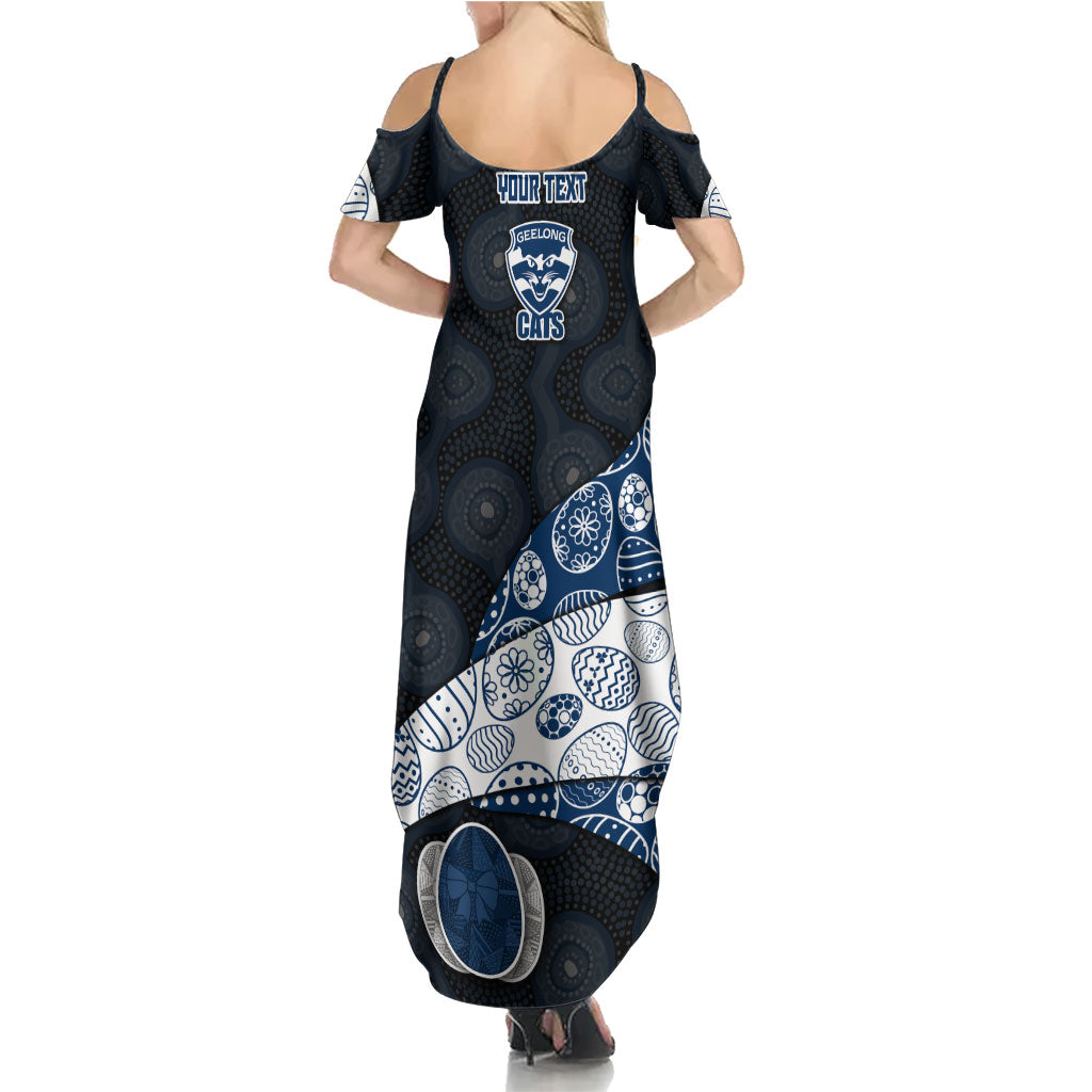 Personalized Geelong Cats Football Summer Maxi Dress Easter Egg Pattern Blue Monochrome Tribal Dot Style
