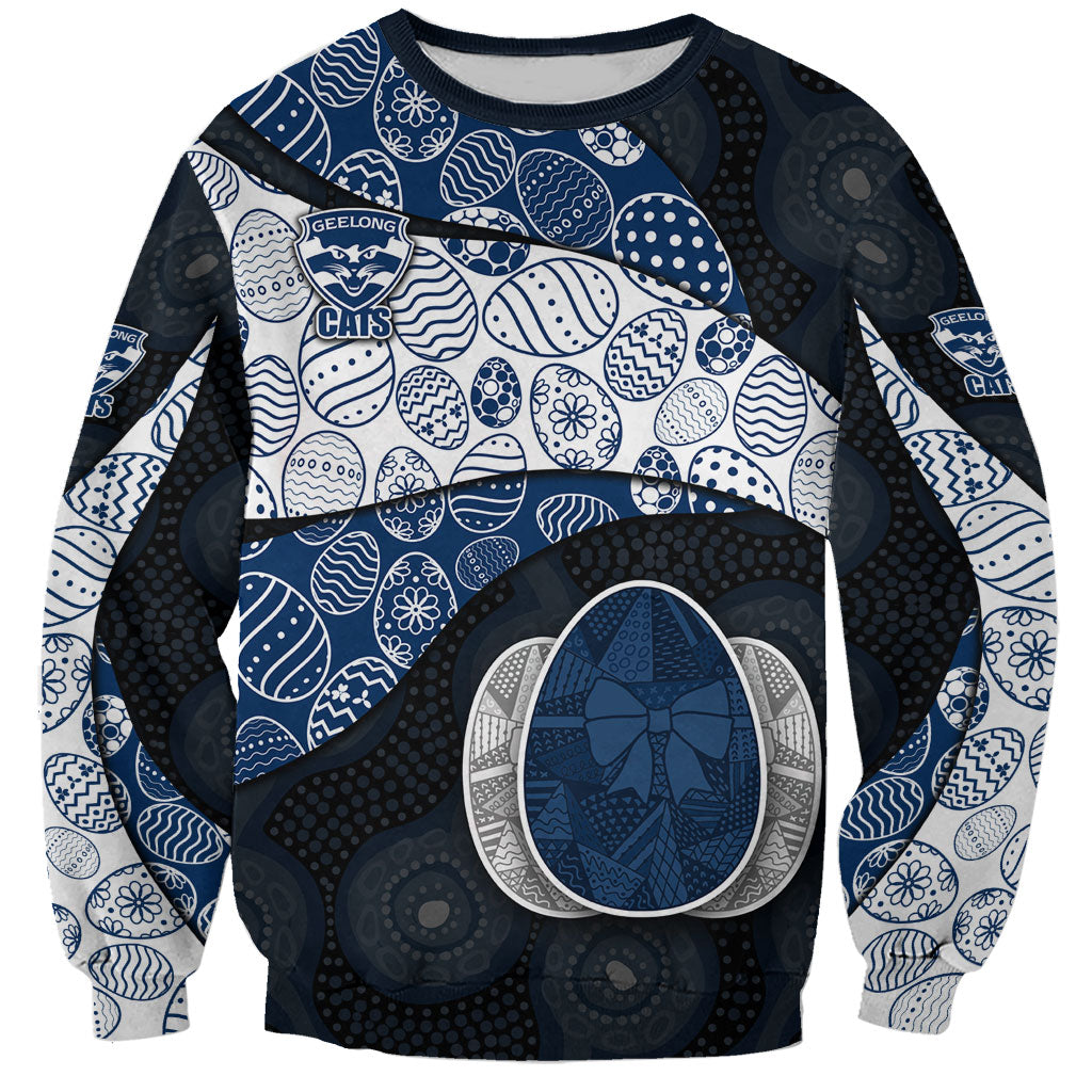 Personalized Geelong Cats Football Sweatshirt Easter Egg Pattern Blue Monochrome Tribal Dot Style