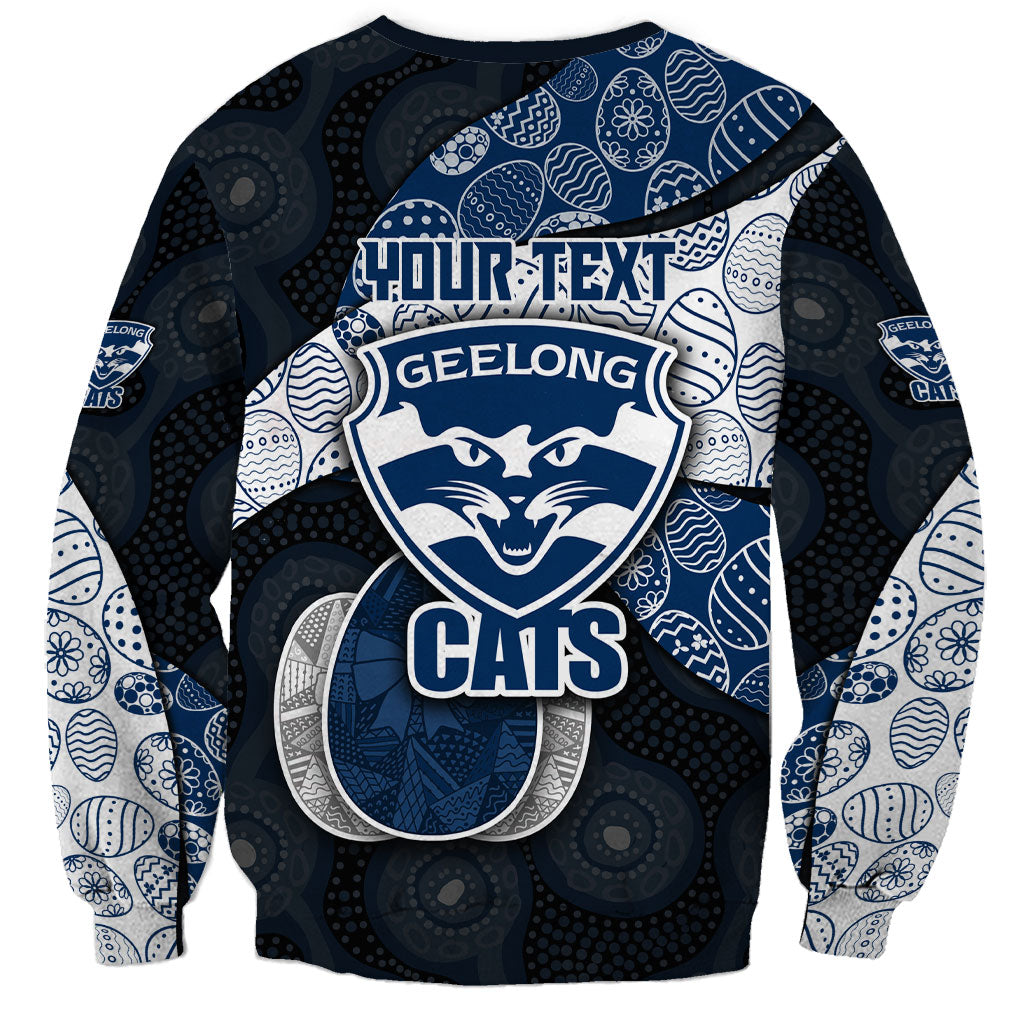 Personalized Geelong Cats Football Sweatshirt Easter Egg Pattern Blue Monochrome Tribal Dot Style