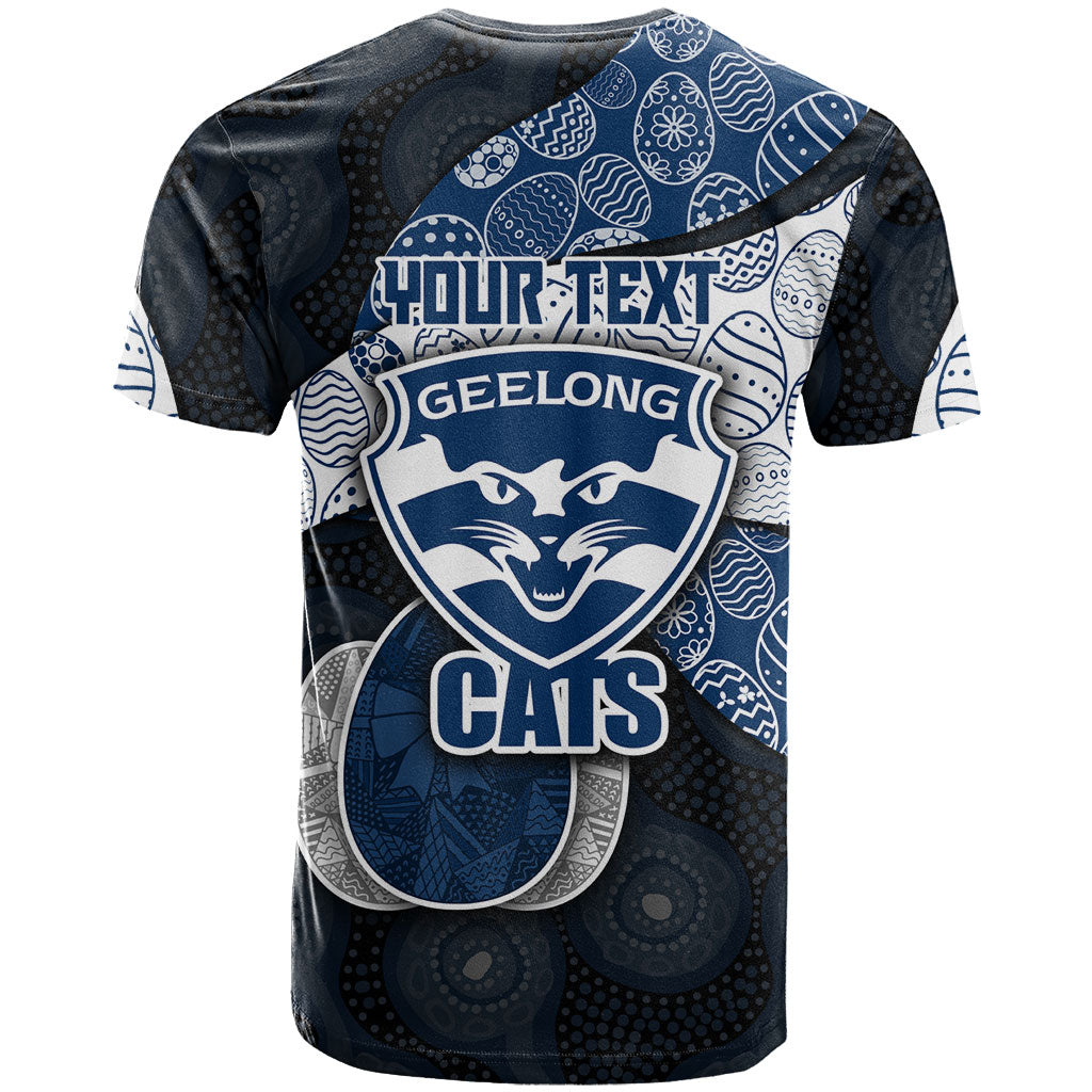 Personalized Geelong Cats Football T Shirt Easter Egg Pattern Blue Monochrome Tribal Dot Style
