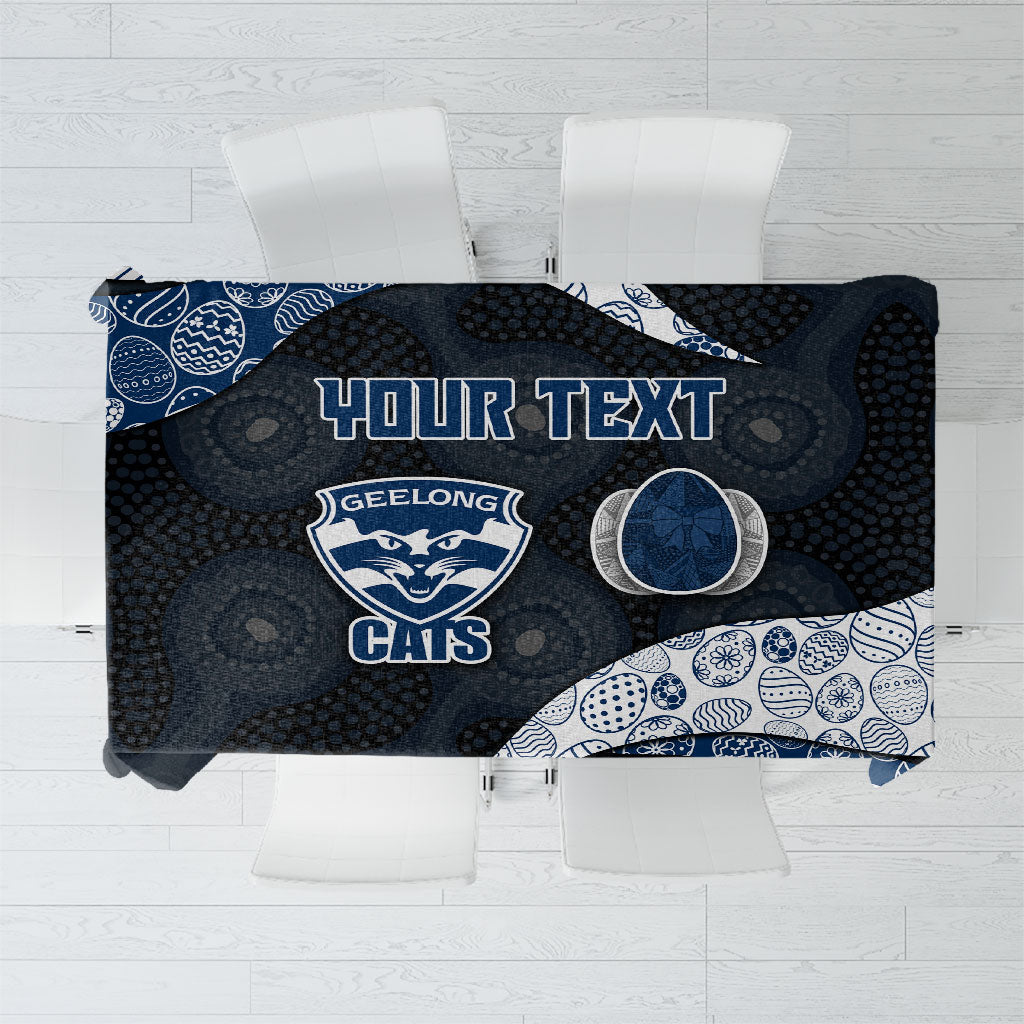 Personalized Geelong Cats Football Tablecloth Easter Egg Pattern Blue Monochrome Tribal Dot Style