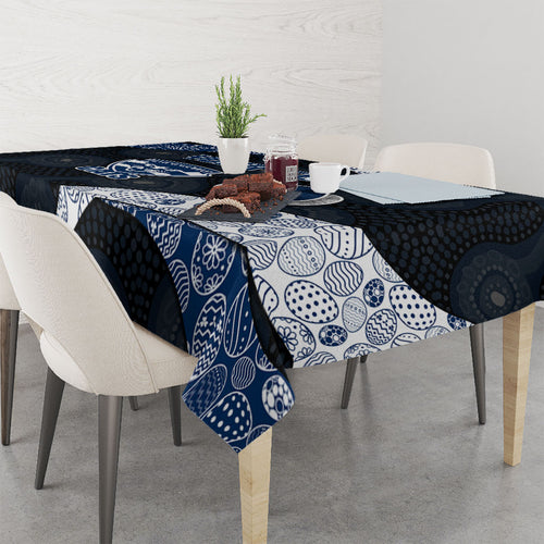 Personalized Geelong Cats Football Tablecloth Easter Egg Pattern Blue Monochrome Tribal Dot Style
