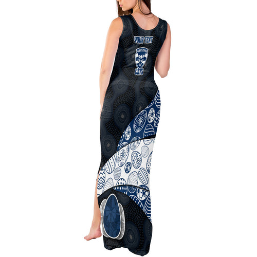 Personalized Geelong Cats Football Tank Maxi Dress Easter Egg Pattern Blue Monochrome Tribal Dot Style