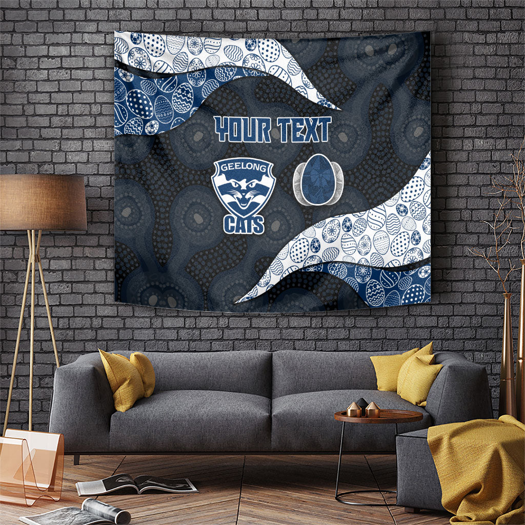 Personalized Geelong Cats Football Tapestry Easter Egg Pattern Blue Monochrome Tribal Dot Style