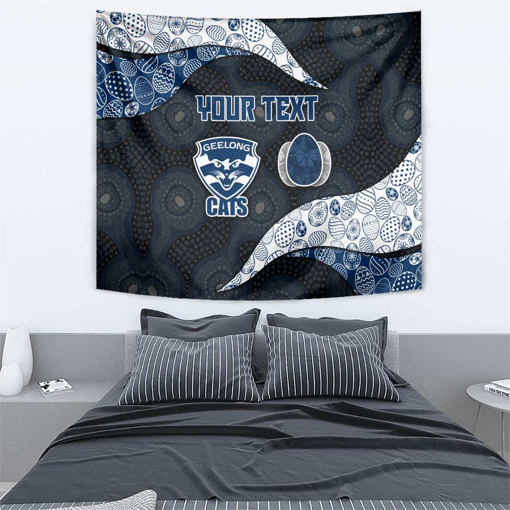 Personalized Geelong Cats Football Tapestry Easter Egg Pattern Blue Monochrome Tribal Dot Style
