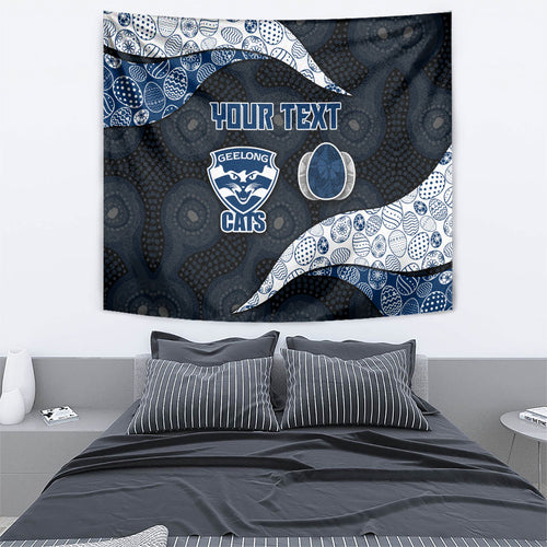 Personalized Geelong Cats Football Tapestry Easter Egg Pattern Blue Monochrome Tribal Dot Style