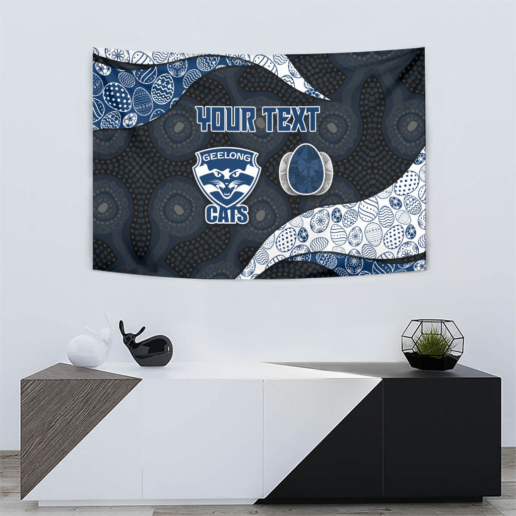 Personalized Geelong Cats Football Tapestry Easter Egg Pattern Blue Monochrome Tribal Dot Style