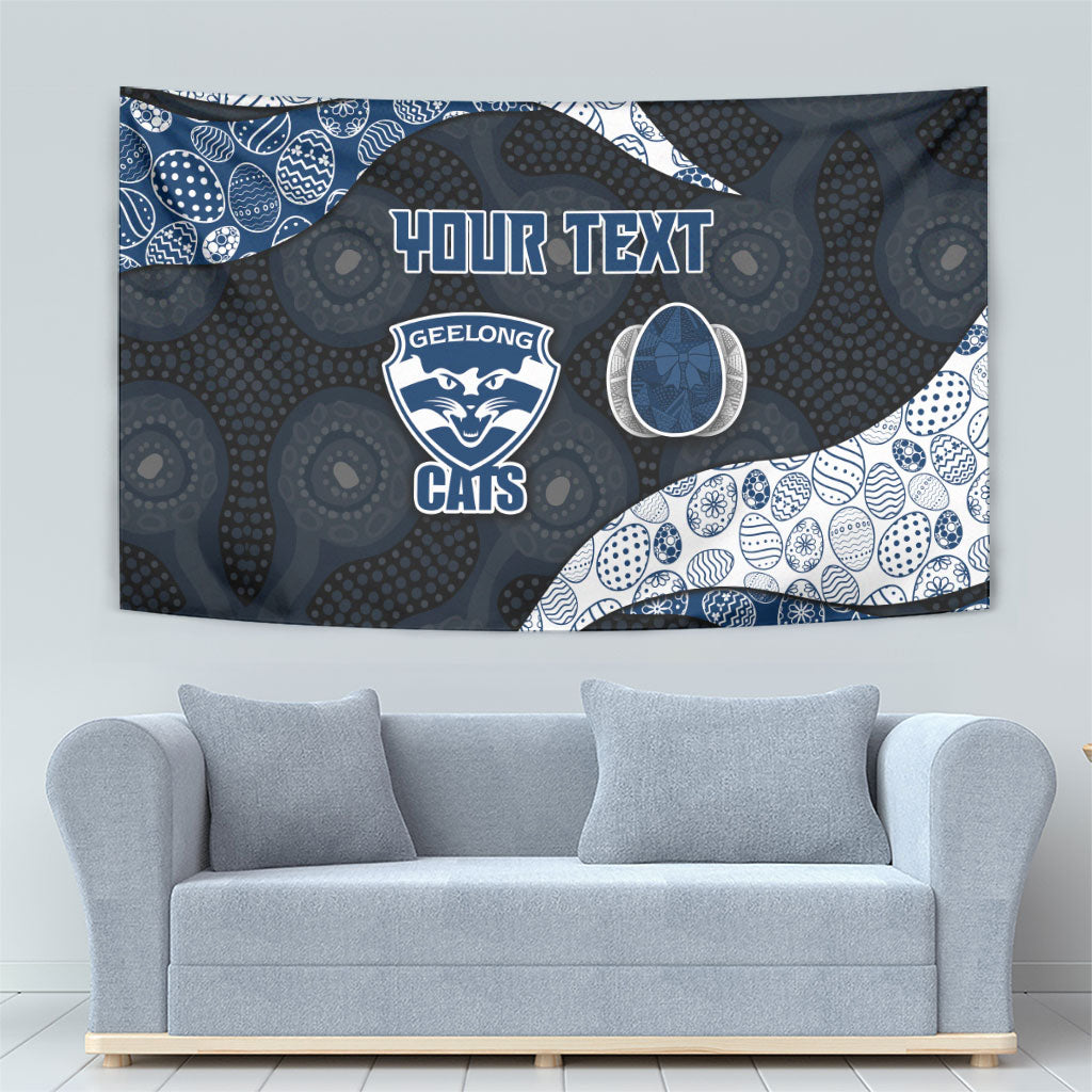 Personalized Geelong Cats Football Tapestry Easter Egg Pattern Blue Monochrome Tribal Dot Style