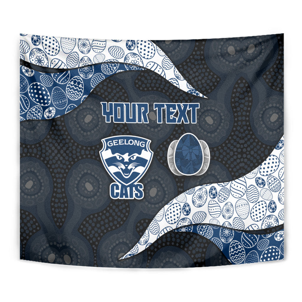 Personalized Geelong Cats Football Tapestry Easter Egg Pattern Blue Monochrome Tribal Dot Style