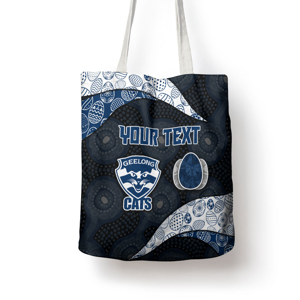Personalized Geelong Cats Football Tote Bag Easter Egg Pattern Blue Monochrome Tribal Dot Style