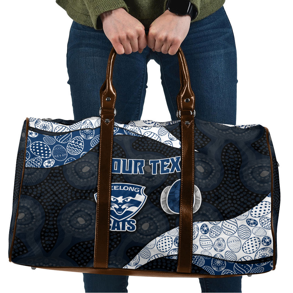 Personalized Geelong Cats Football Travel Bag Easter Egg Pattern Blue Monochrome Tribal Dot Style