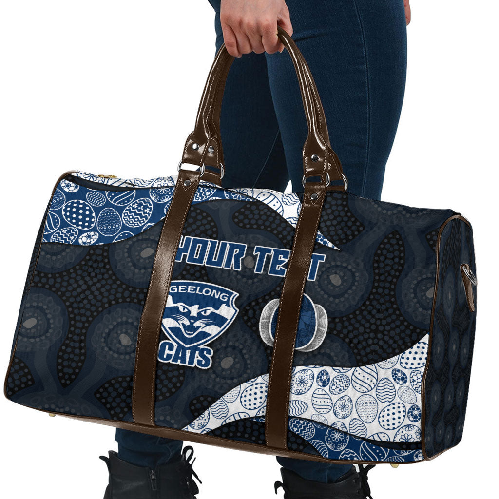 Personalized Geelong Cats Football Travel Bag Easter Egg Pattern Blue Monochrome Tribal Dot Style