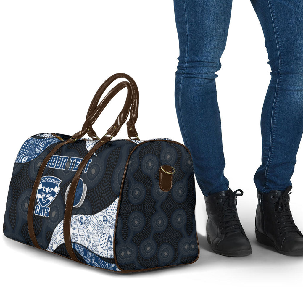 Personalized Geelong Cats Football Travel Bag Easter Egg Pattern Blue Monochrome Tribal Dot Style
