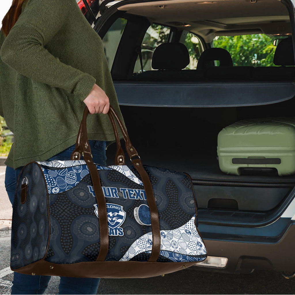 Personalized Geelong Cats Football Travel Bag Easter Egg Pattern Blue Monochrome Tribal Dot Style