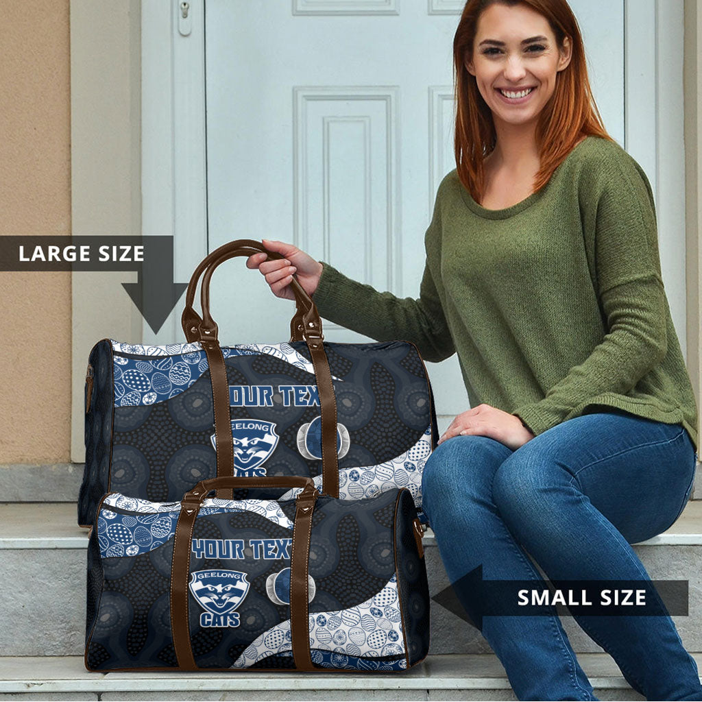 Personalized Geelong Cats Football Travel Bag Easter Egg Pattern Blue Monochrome Tribal Dot Style
