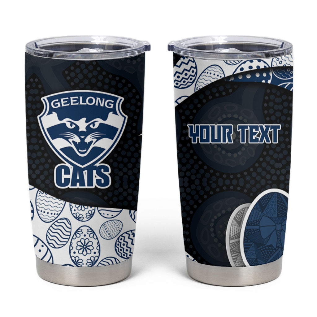 Personalized Geelong Cats Football Tumbler Cup Easter Egg Pattern Blue Monochrome Tribal Dot Style