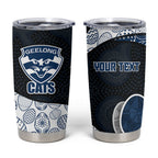 Personalized Geelong Cats Football Tumbler Cup Easter Egg Pattern Blue Monochrome Tribal Dot Style