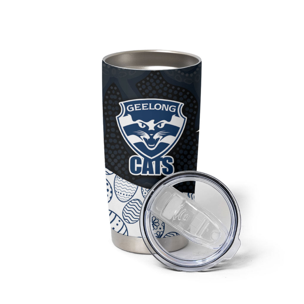 Personalized Geelong Cats Football Tumbler Cup Easter Egg Pattern Blue Monochrome Tribal Dot Style