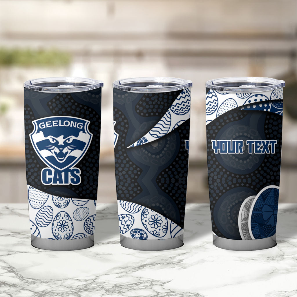 Personalized Geelong Cats Football Tumbler Cup Easter Egg Pattern Blue Monochrome Tribal Dot Style