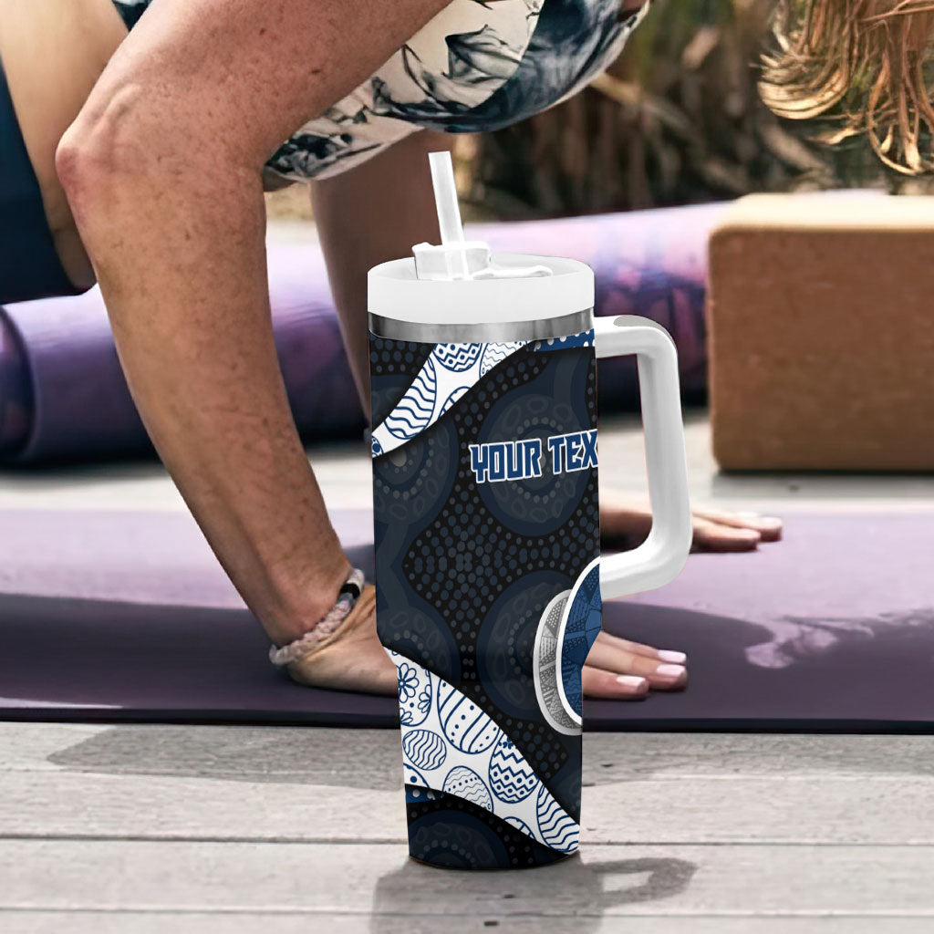 Personalized Geelong Cats Football Tumbler With Handle Easter Egg Pattern Blue Monochrome Tribal Dot Style