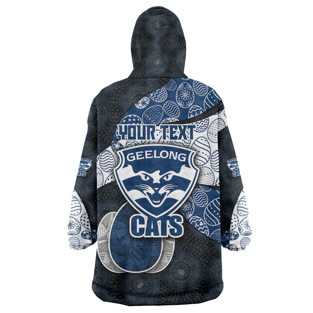Personalized Geelong Cats Football Wearable Blanket Hoodie Easter Egg Pattern Blue Monochrome Tribal Dot Style