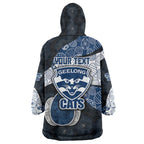 Personalized Geelong Cats Football Wearable Blanket Hoodie Easter Egg Pattern Blue Monochrome Tribal Dot Style