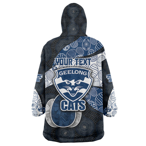 Personalized Geelong Cats Football Wearable Blanket Hoodie Easter Egg Pattern Blue Monochrome Tribal Dot Style